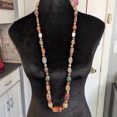 Natural Stone Bead Necklace – 38", - Image 1 of 4