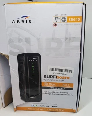 ARRIS SURFboard SBG10 DOCSIS 3.0 16 x 4 Gigabit Cable Modem/AC1600 Wi-Fi Router - Image 1 of 2