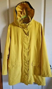 St Johns Bay Yellow Hooded Rain Coat Full Zip Snap Buttons Blue Trim Women's 1X - Picture 1 of 9