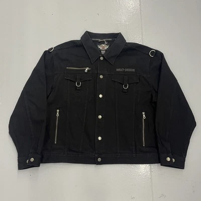 复古 90 年代 Harley Davidson 黑色方格牛仔夹克 1990 年代 — 第 1/4 张图片