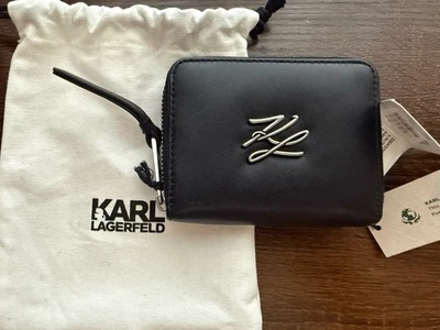 Cartera de cuero de cordero Karl Lagerfeld negra con cremallera alrededor para mujer Foto 1 de 4