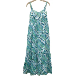 LILLY PULITZER Heidi Maxi Dress Sz 2 Blue Island Resort Tropical Coral Reef EUC - Picture 1 of 12