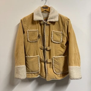 Chaqueta forrada de sherpa para casa de muñecas Y2K para mujer pequeña beige cierre falta - Imagen 1 de 9