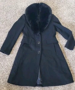 Kate Spade schwarzer Wollmantel abnehmbarer Kunstfellkragen - Bild 1 von 9