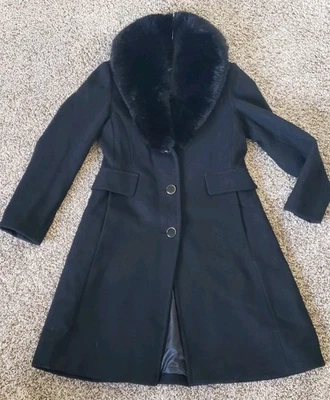 Kate Spade Black Wool Coat Removable Faux Fur Collar - image 1 of 4