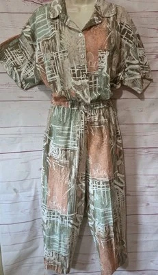 Mono De Colección Años 80 M Estampado Abstracto Mangas Dolman Botón Delantero Cintura Elástica Foto 1 de 4