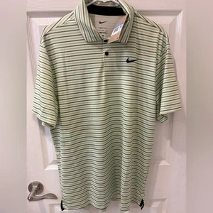 Nike Men's Light Green and Black Striped Dri Fit Polo - Picture 1 of 5