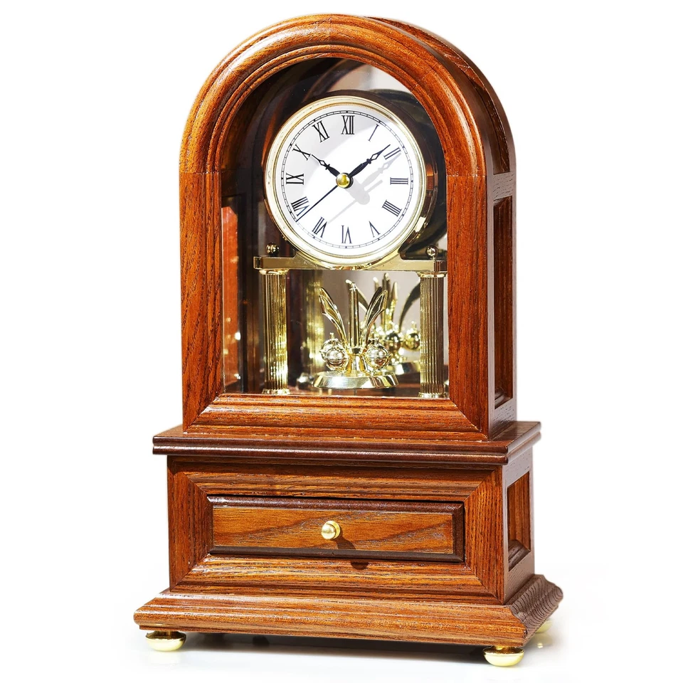 ® Wooden Table Anniversary Clock, Antique Shelf Clocks, Revolving Pendulum - Image 1 of 4