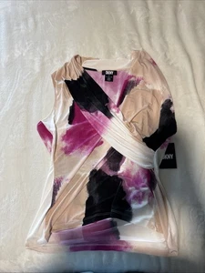 NWT Women’s DKNY Pink/Black/Tan/White Size XL Casual Blouse - Picture 1 of 7