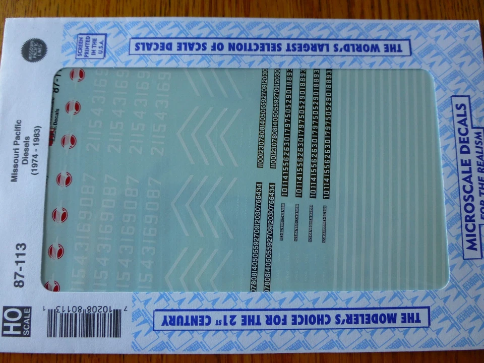 Calcomanía a microescala HO #87-113 Missouri Pacific Diesel (1974-1983) diésel - capó Foto 1 de 1