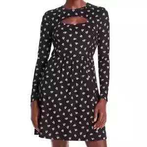 AQUA Floral Print Cutout Knit Mini Dress, Size XL - Picture 1 of 3