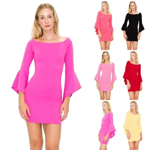 Glockenärmel schulterfrei Minikleid Bodycon Reißverschluss hinten D3518 - Bild 1 von 31
