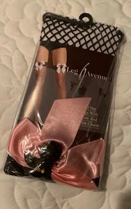 LEG AVENUE BLACK INDUSTRIAL NET STOCKINGS with SATIN BOWS & BAT CHARM-Style 9044 - Picture 1 of 4