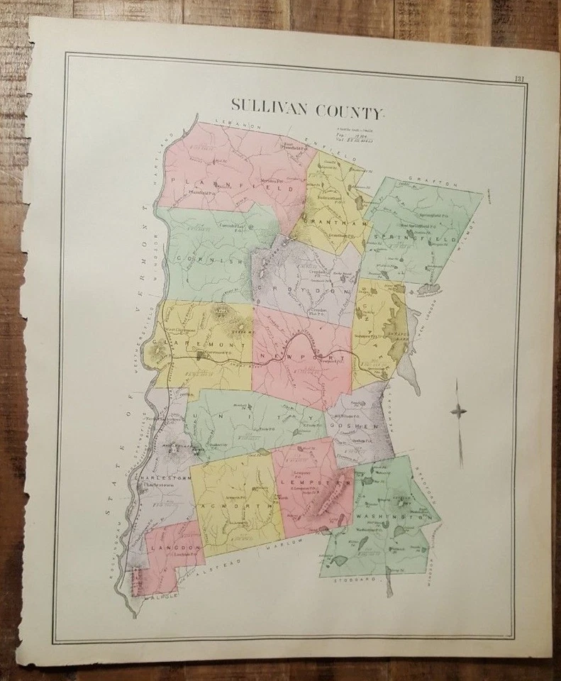 MAPA ANTIGUO - CONDADO DE SULLIVAN o NEWPORT - N.HAMPSHIRE - ATLAS 1892 Foto 1 de 4