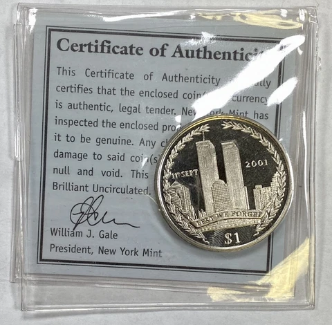 2002 British Virgin Islands 9/11/2001 $1 Dollar UNC World Trade Center Coin Cover