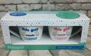 Pfaltzgraff Mug Set “This Girl and This Guy Needs Coffee” Porcelain Mugs 18 ozs - Picture 1 of 6