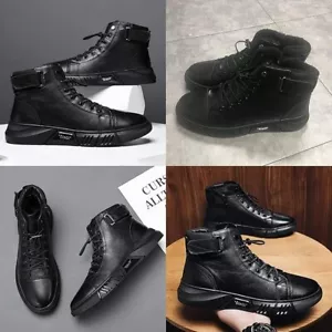 Keilinia Herren Schwarz Italienisch Hoch Leger Leder Stiefel Wasserdicht Rutschfest - Bild 1 von 4