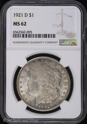1921-D $1 Morgan Silver Dollar NGC MS 62 | Uncirculated UNC - Image 1 of 4