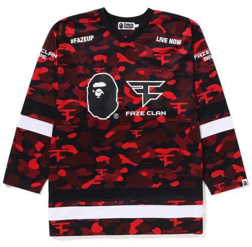 A BATHING APE (BAPE) T shirt A Bathing Ape "Bape x Faze Clan Hockey L S" rossa 1I73 111 903 taglia XL nuova con etichette
