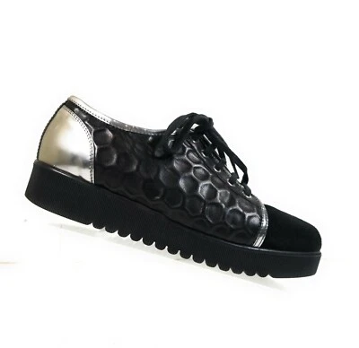 Zapatillas deportivas Aquatalia Aida para mujer negras plateadas plataforma moda con cordones gamuza talla 9 Foto 1 de 4