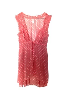 JLO Pink Dots Shear Front Tie Cami Blouse Size S - Picture 1 of 6