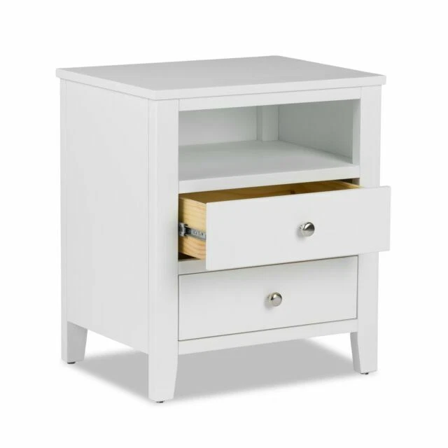 Brooklyn 2 Drawers and Shelf Bedside Table - White
