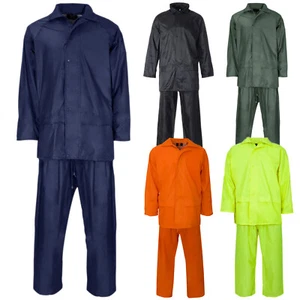 UNISEX RAIN SUIT MENS WOMEN WATERPROOF WORK WEAR PVC COAT TROUSER JACKET OVERALL - Picture 1 of 7