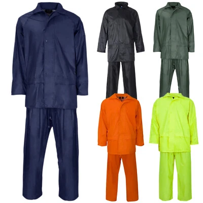 UNISEX RAIN SUIT MENS WOMEN WATERPROOF WORK WEAR PVC COAT TROUSER JACKET OVERALL - Image 1 of 2