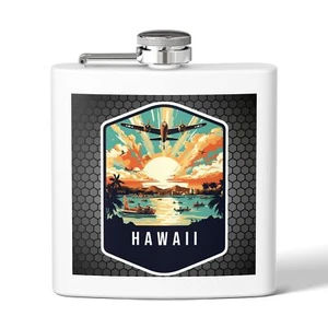 Hawaii State Drawing Art Flask, 6oz Stainless Steel Hip Flask  - Picture 1 of 25