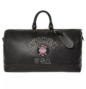 Bolso de viaje de cuero genuino AVIREX completamente negro hecho a mano - Imagen 1 de 2