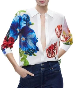 Women Alice + Olivia Silk Floral Long Sleeve Blouse Top - Picture 1 of 5
