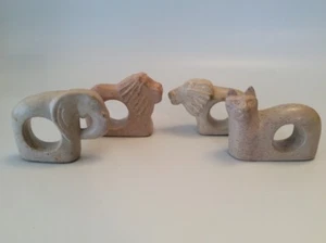 AFRICA, Napkin Rings ( MADE IN KENYA ) Lion, Elephant, Carved Stone - Picture 1 of 7