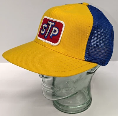 Vintage STP Yellow & Blue Kraco Racing Indy Car Cool Patch Trucker Hat USA Made - Image 1 of 4