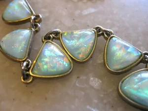 Silver Tone Necklace w/ Front Section of Triangular Aqua Faux Opal Cabs - Picture 1 of 7