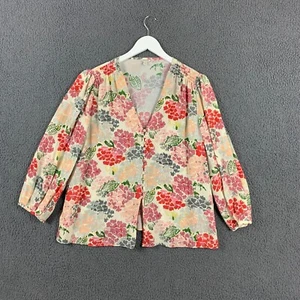 JIGSAW Bluse Damen UK16 weiß 100% Seide Blumen Langarm Aquarell Knopf - Bild 1 von 9