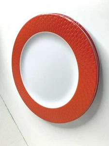 Hard Plastic White With Orange Wicker Basket Weave Rim Lot of 2 10.5 in Diam - Picture 1 of 4