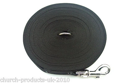 65ft 20m Long Dog Training Leads Obedience Recall Leash Large 25mm Wide in Black - Image 1 of 4