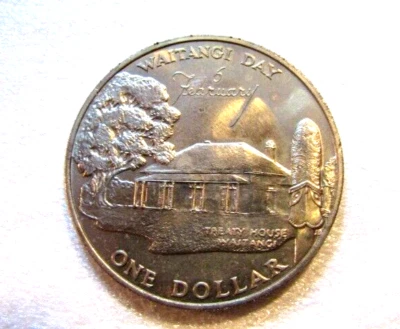 Moneda de 1 dólar sin circular Nueva Zelanda 1977 día Waitangi 6 de febrero Foto 1 de 4