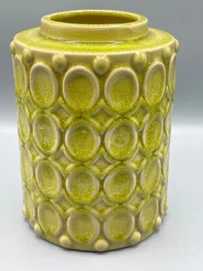 Vintage Green Mid-Century Modern MCM Retro Pottery Vase, Heavy– Textured Ovals - Picture 1 of 10