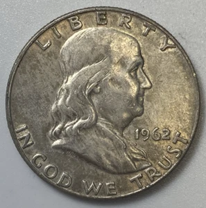1962 D 50 Cents Silver Franklin Half Dollar. 90% Silver. KM#199. (#17) - Picture 1 of 10