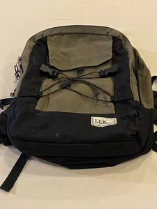 Vintage LL Bean Backpack Rucksack Olive Green Camping Hiking Bungee Flap Pocket - Picture 1 of 13