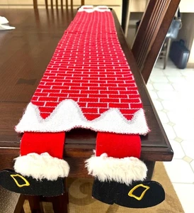 Novelty Christmas Plush Table Runner 69" Santa's Boots Dangling at Each End - Picture 1 of 5