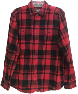 Eddie Bauer Large Red Black Plaid Flannel Shirt Mens - Picture 1 of 8