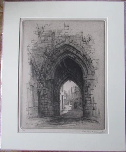 PORTE DU JERZUAL DINAN RADIERUNG CAROLINE ARMINGTON 1932 12/75 SÄUREFREIES PASSEPARTOUT - Bild 1 von 4