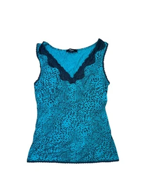 Camiseta sin mangas Babydoll de colección Y2k Gyaru Mcbling azul basura encaje estampado anima talla pequeña Foto 1 de 4