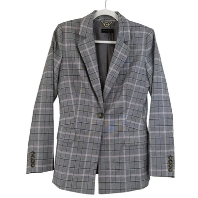 Donna Karan New York Plaid Blazer Jacket Gray Pink Single Button WOMEN 6 - Image 1 of 4