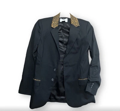 Chaqueta Blazer CURRENT ELLIOTT Mujer Talla XS Negra Estampado Leopardo Cuello y Borde Foto 1 de 4