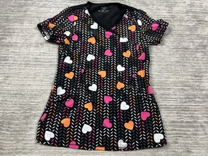 Cherokee Infinity Scrub Top Womens XS Hearts Short Sleeve VNeck - Picture 1 of 10