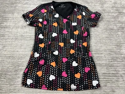 Cherokee Infinity Scrub Top Womens XS Hearts Short Sleeve VNeck - Image 1 of 4
