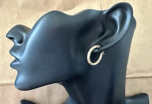 14k Yellow Gold Textured Diamond Patterned Hoop Earrings - Picture 1 of 5